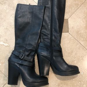 Knee high black leather boots